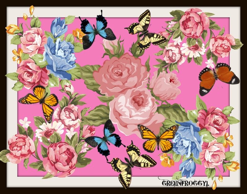 Butterflies and Roses — Pink, Colorful