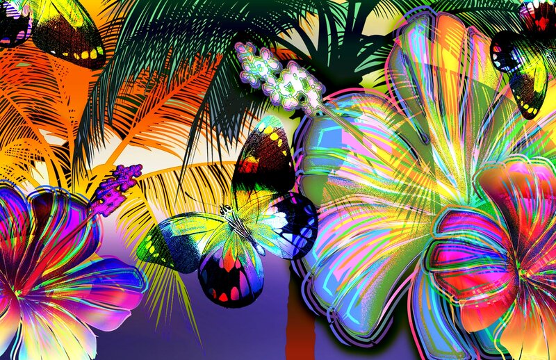 Butterflies and Tropical Flowers