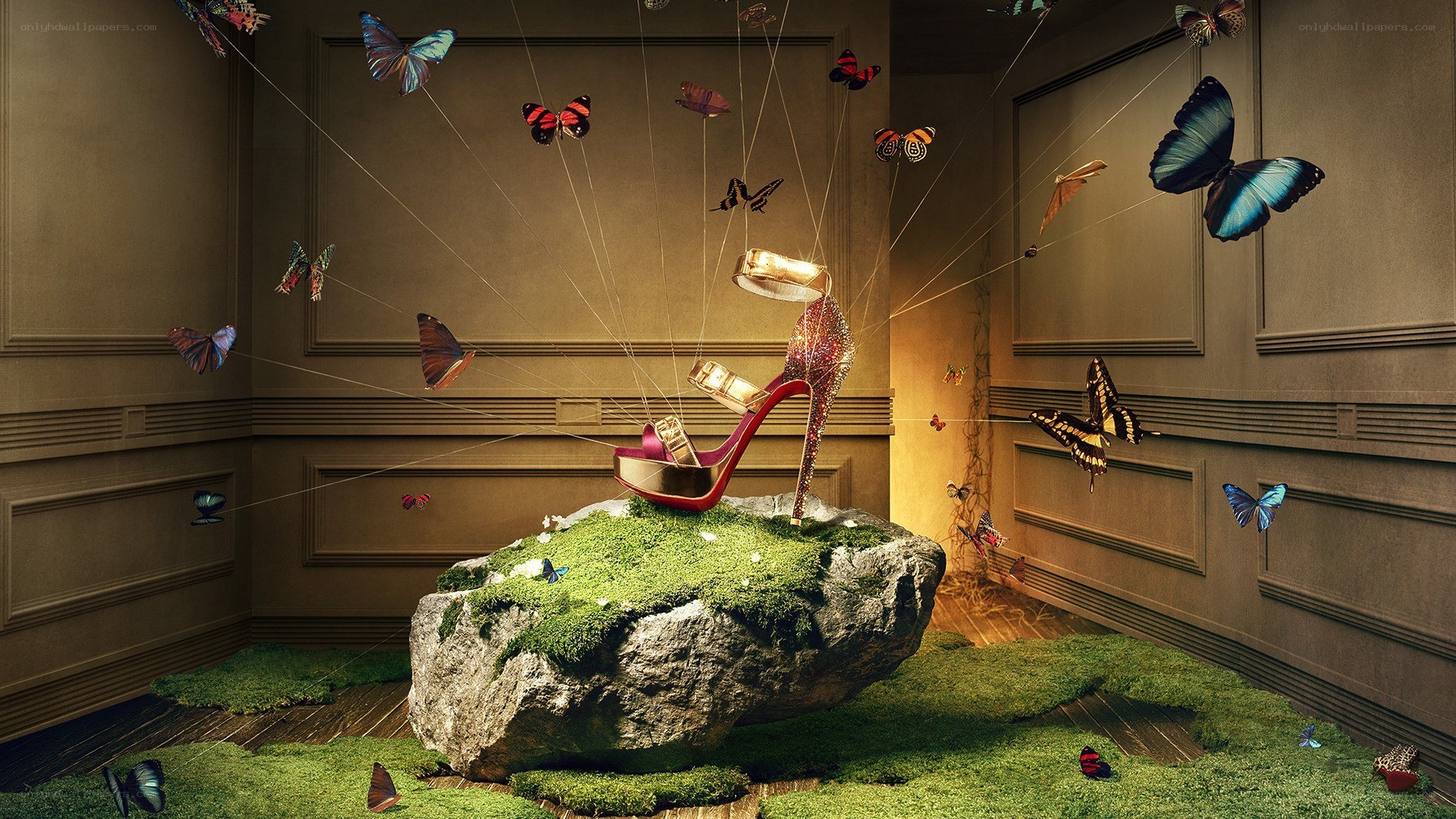 Butterflies around a high heel