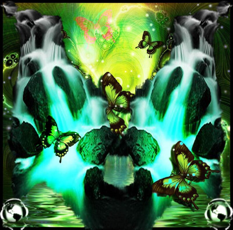 Butterflies at Waterfall — Green