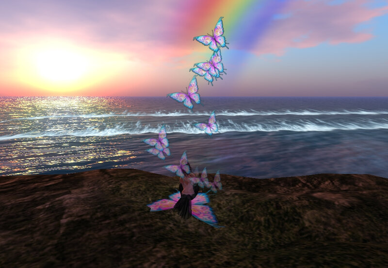 Butterflies Flying over Ocean — Pink