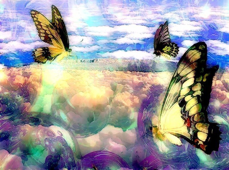 Butterflies in a dreamy sky
