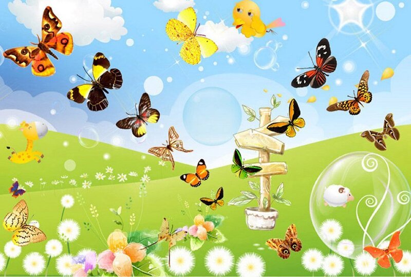 Butterflies in a Field — Green, Cheerful