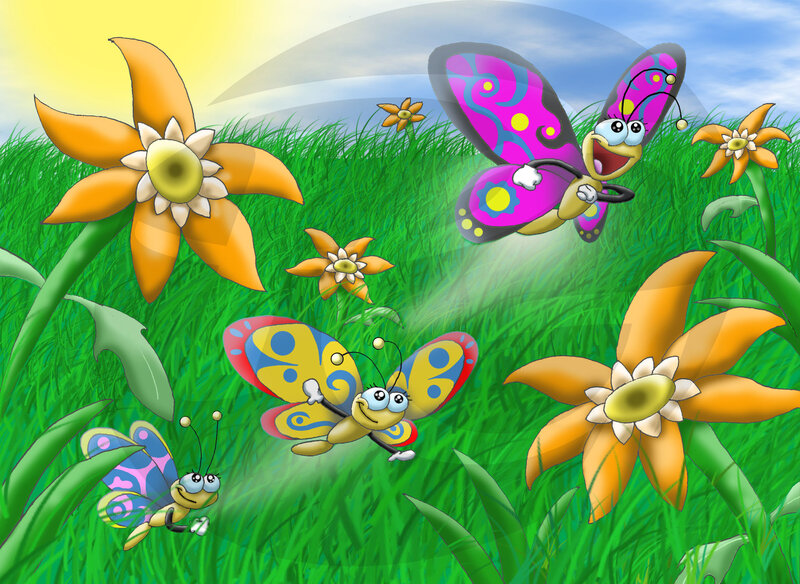 Butterflies in a Field — Green