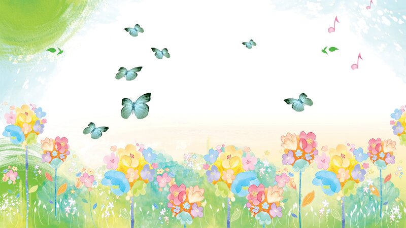 Butterflies in a Flower Field — Green, Cheerful