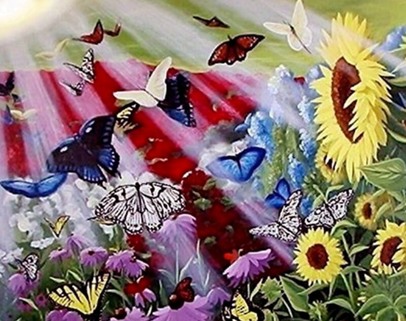 Butterflies in a Flower Garden — Yellow