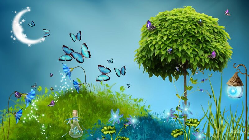 Butterflies in a Garden — Blue