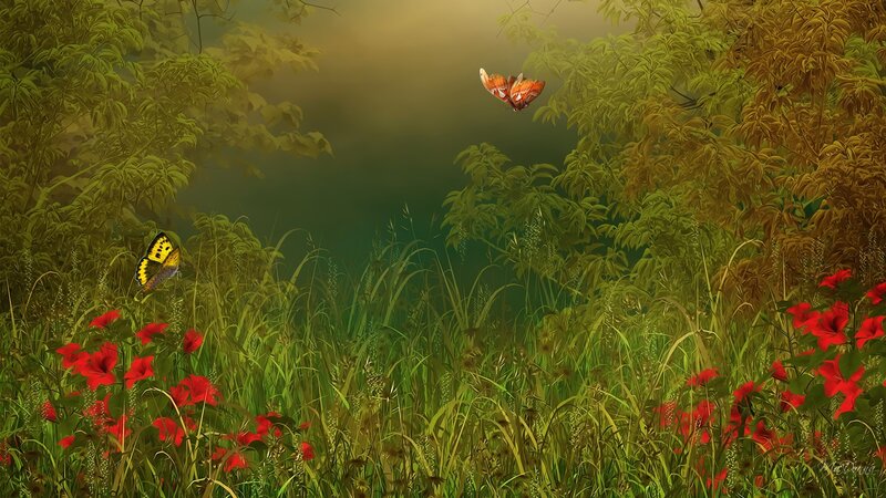 Butterflies in a Meadow — Green