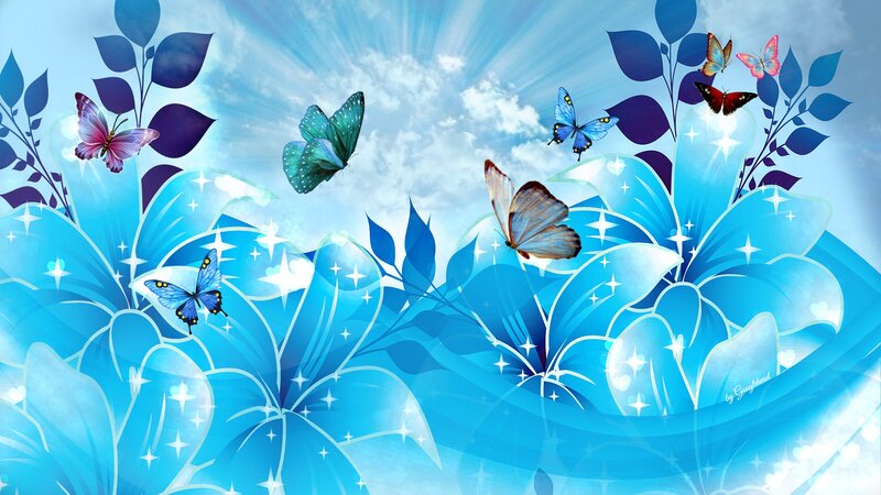 Butterflies in Blue Garden