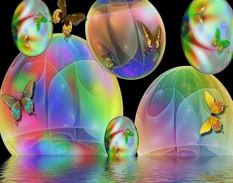 butterflies in colorful bubbles
