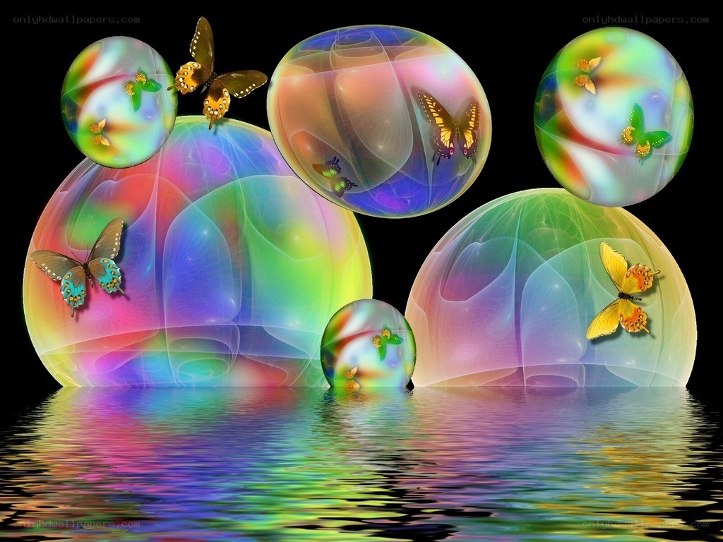 butterflies in colorful bubbles