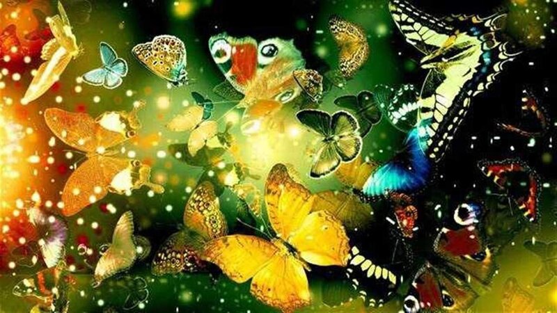 Butterflies in Flight — Green, Magical, Digital Art
