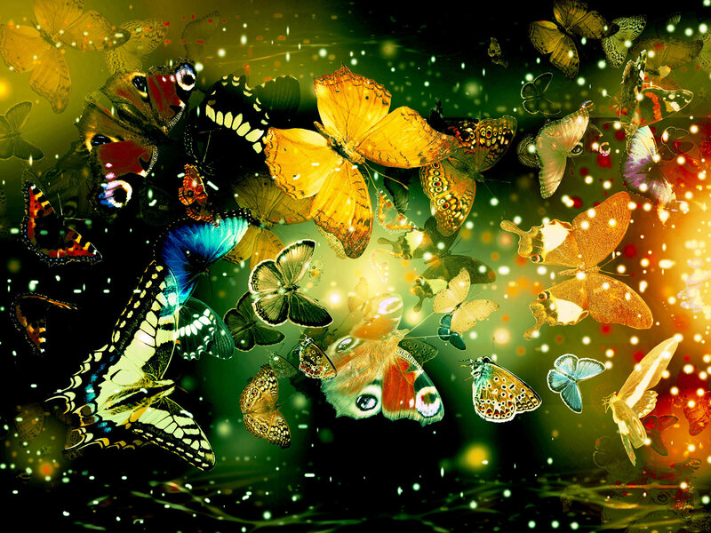 Butterflies in Flight — Green, Magical