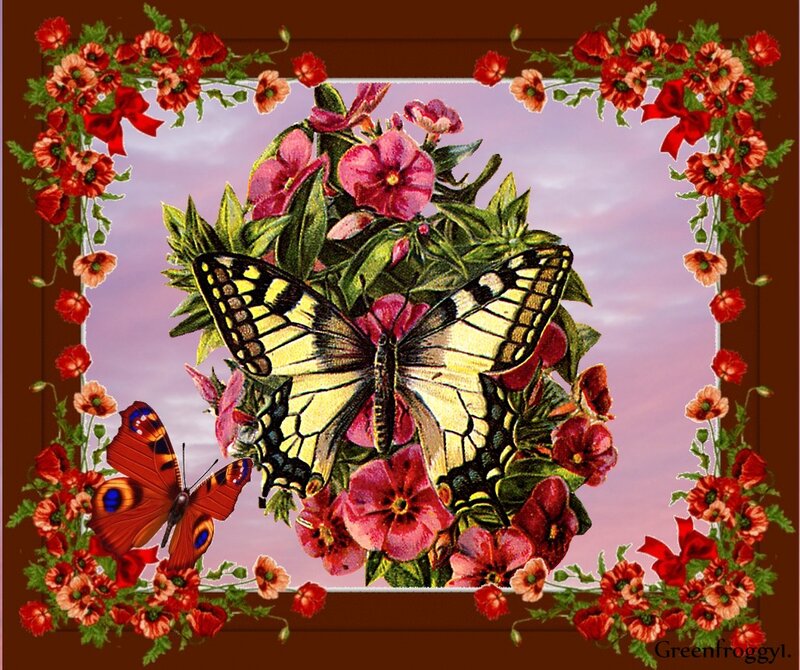 Butterflies in Flowers — Red