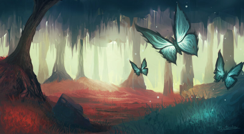 Butterflies in Forest — Green, Mysterious