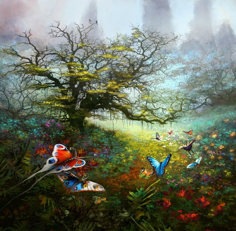 Butterflies in Forest — Green, Serene, Morning