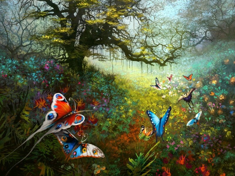 Butterflies in Forest — Green