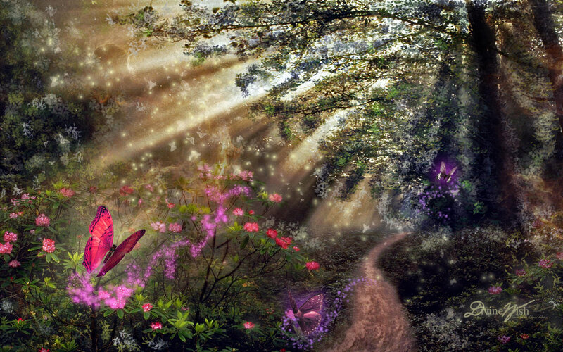 Butterflies in Forest — Purple, Serene