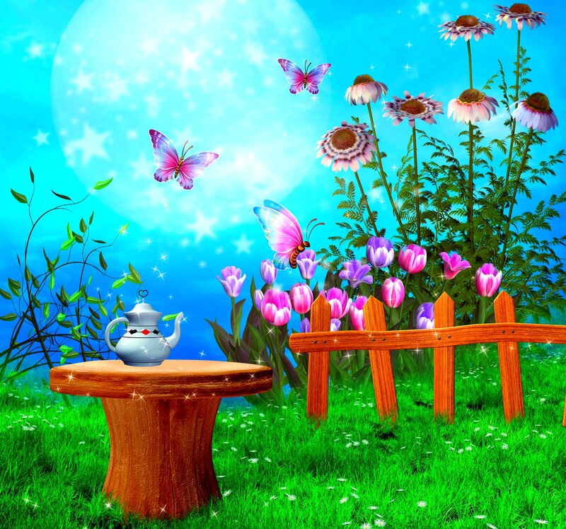 Butterflies in Garden — Blue, Serene