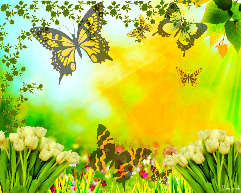 Butterflies in Garden — Green, Bright