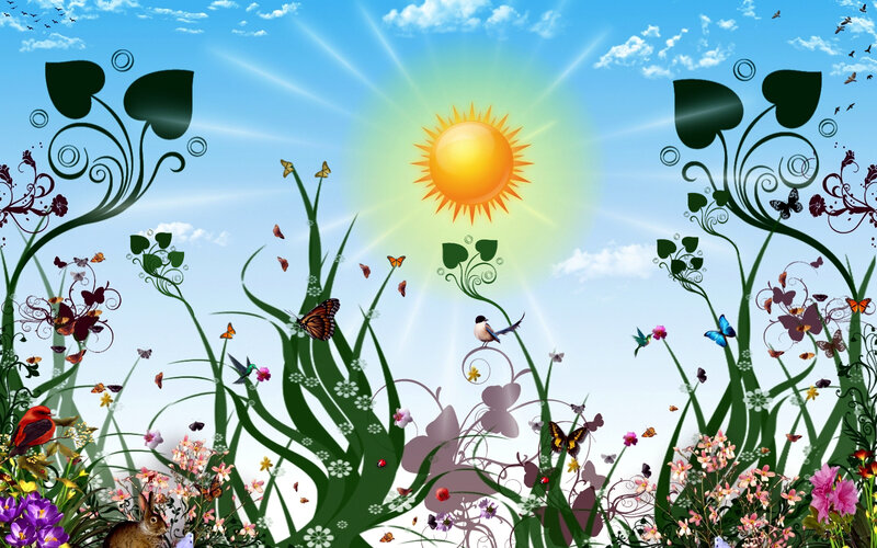 Butterflies in Garden — Green, Serene, Afternoon, Digital Art, Sun