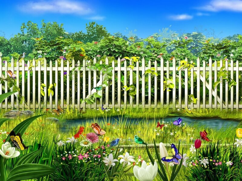 Butterflies in Garden — Green, Serene, Afternoon, Digital Art
