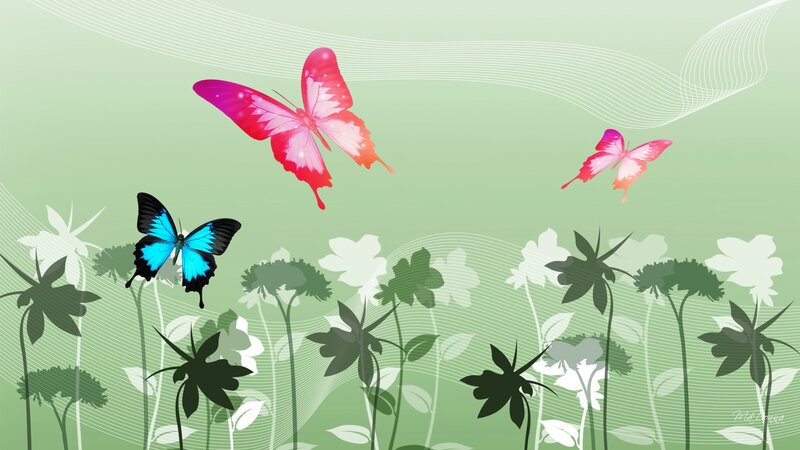 Butterflies in Garden — Green, Serene
