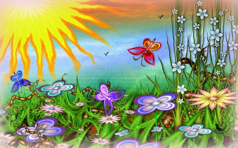 Butterflies in Garden — Green, Vibrant