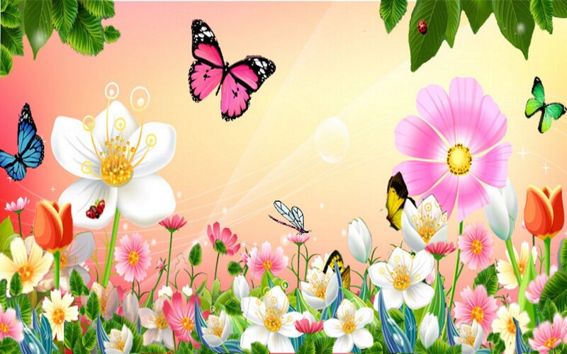 Butterflies in Garden — Pink, Cheerful