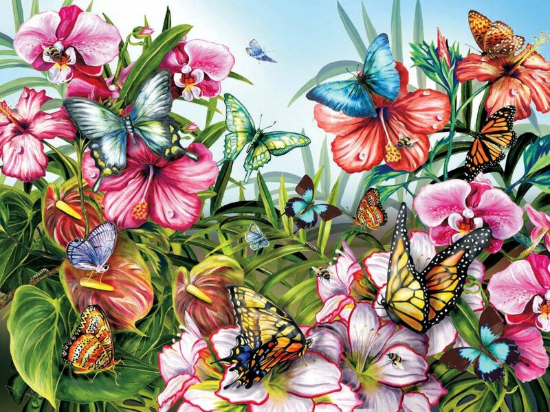 Butterflies in Garden — Pink, Vibrant