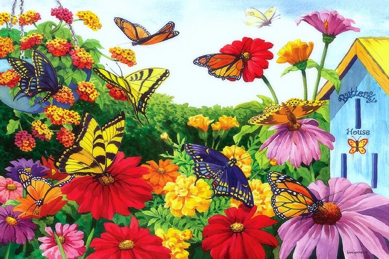 Butterflies in Garden — Red