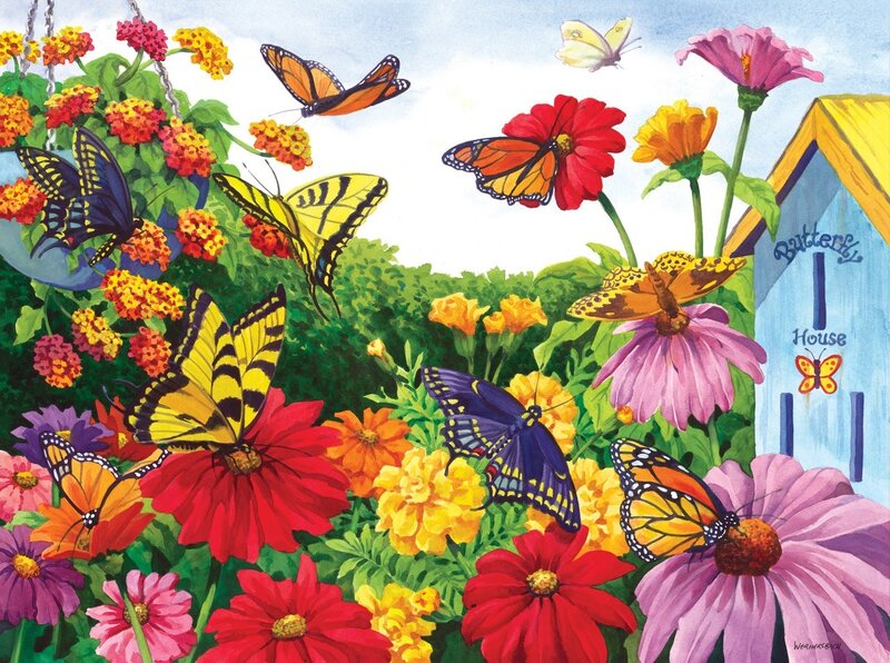 Butterflies in Garden — Red, Vibrant