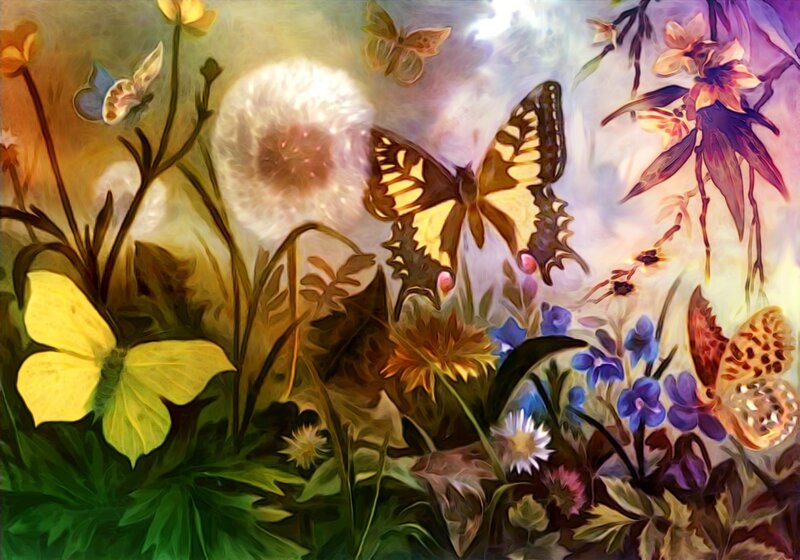 Butterflies in Garden — Yellow, Serene