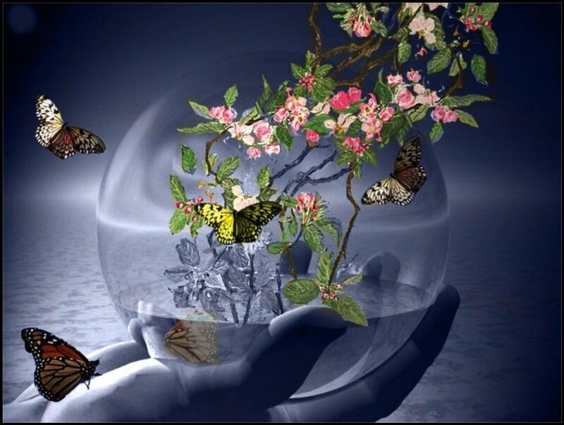 Butterflies in Glass Dome — Blue
