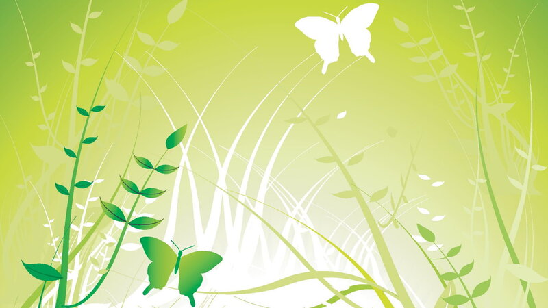Butterflies in Grass — Green, Serene, Spring, Vector Art