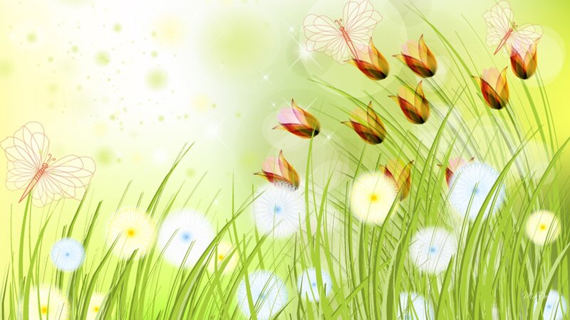 Butterflies in Grass — Green
