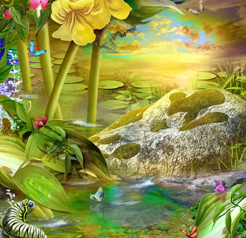 Butterflies in Pond — Green