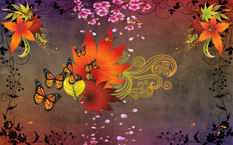 Butterflies on Autumn Leaves — Orange, Festive