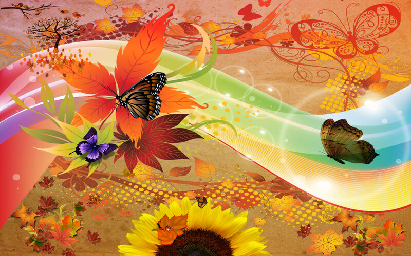 Butterflies on Autumn Leaves — Orange, Vibrant
