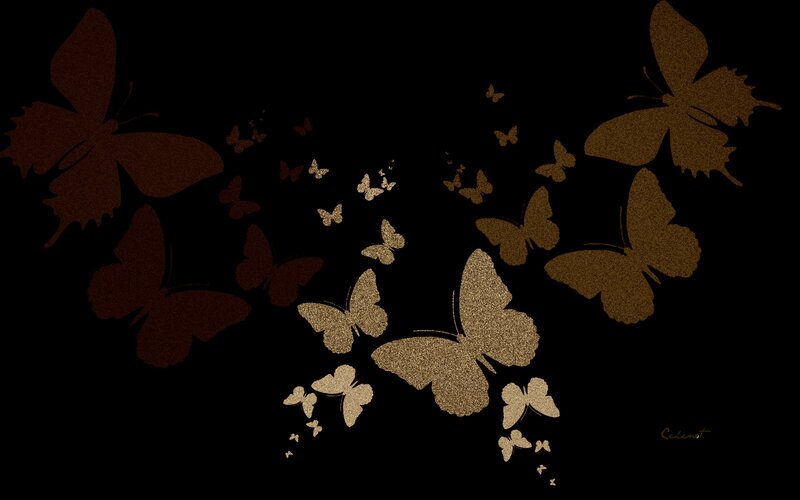 Butterflies on Black Background — Serene, Digital Art