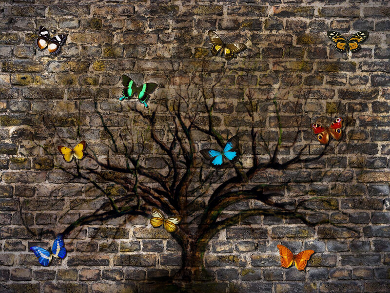 Butterflies on Brick Wall