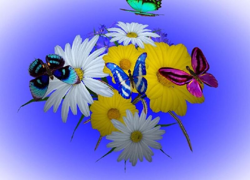 Butterflies on Flowers — Blue, Calm