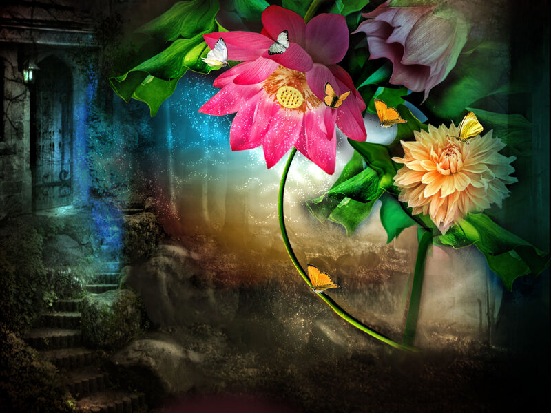 Butterflies on Flowers — Pink, Fantastical