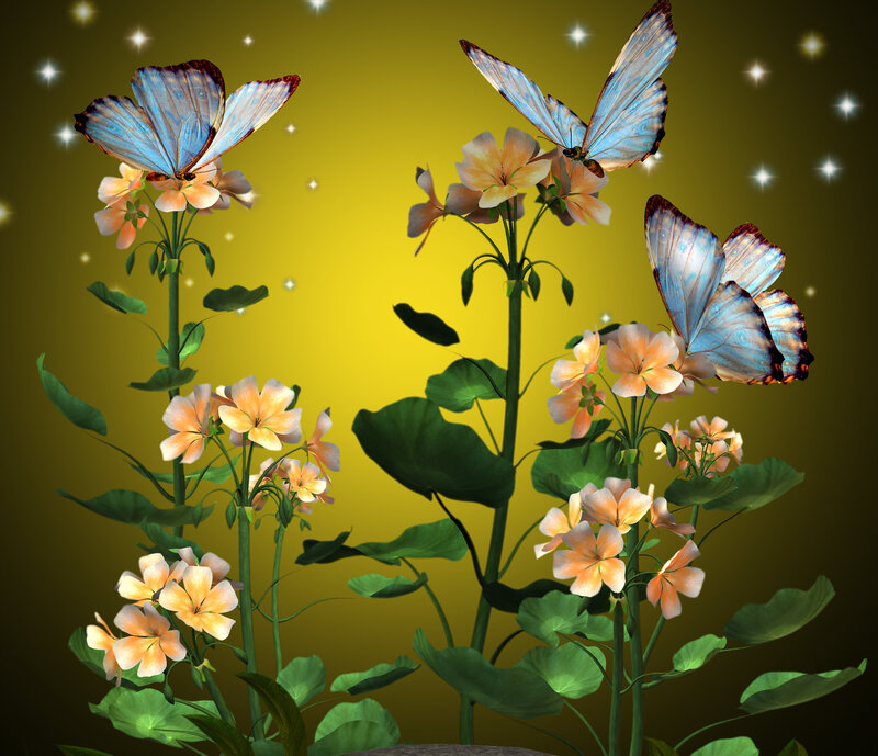 Butterflies on Flowers — Yellow, Serene, Night