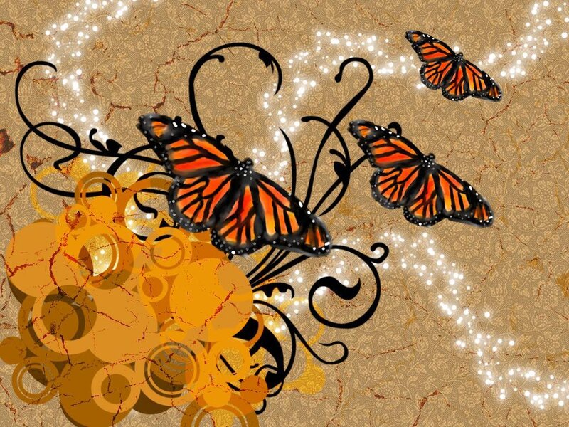 butterflies on golden background