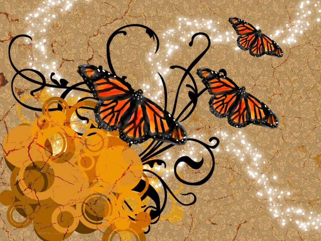 butterflies on golden background