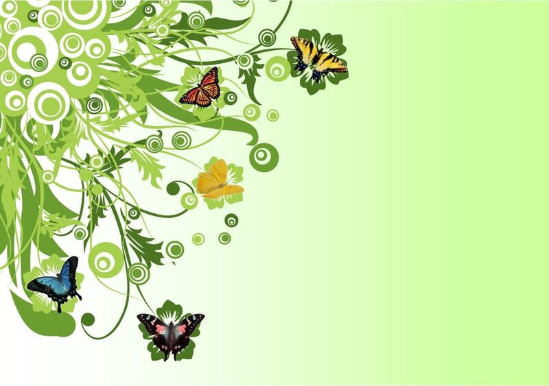Butterflies on Green Vines — Calm, Vector Art