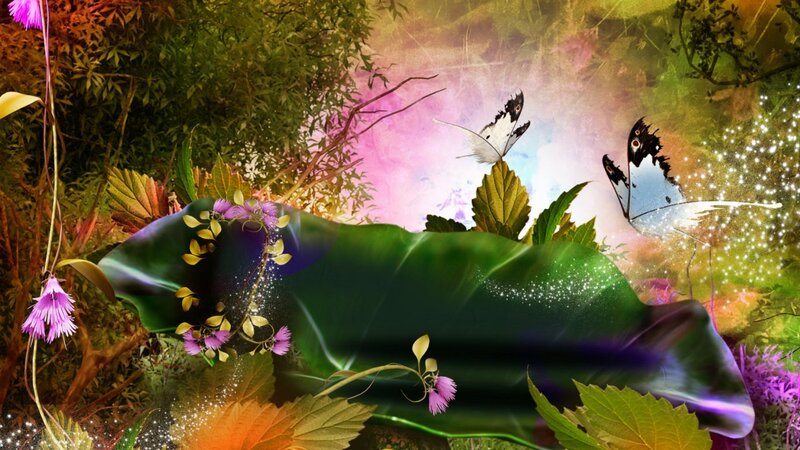 Butterflies on Leaf — Green