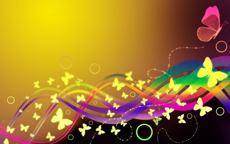 Butterflies on Rainbow Waves — Yellow, Vibrant, Digital Art