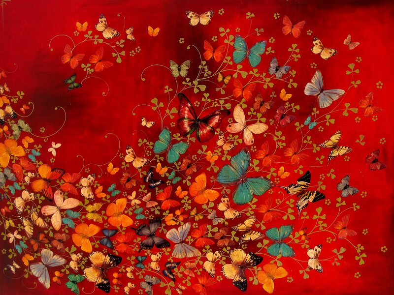 Butterflies on Red Background